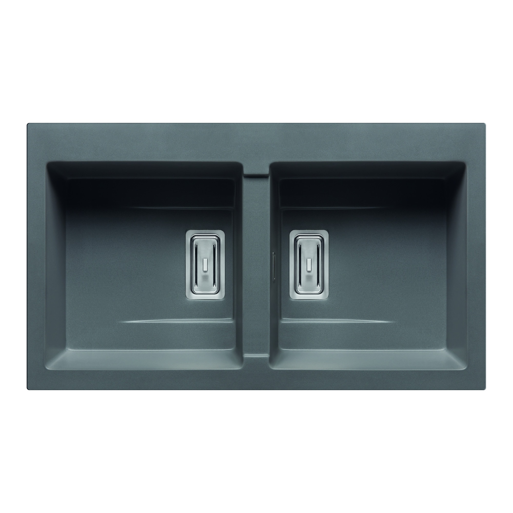 Chiuveta granit Pyramis KARTESIO 860x500mm, 2 cuve egale, adancime 200mm, valva dreptunghiulara, finisaj pyragranite iron grey