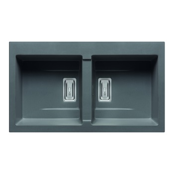 Chiuveta granit Pyramis KARTESIO 860x500mm, 2 cuve egale, adancime 200mm, valva dreptunghiulara, finisaj pyragranite iron grey Chiuveta granit Pyramis KARTESIO 860x500mm, 2 cuve egale, adancime 200mm, valva dreptunghiulara, finisaj pyragranite iron grey