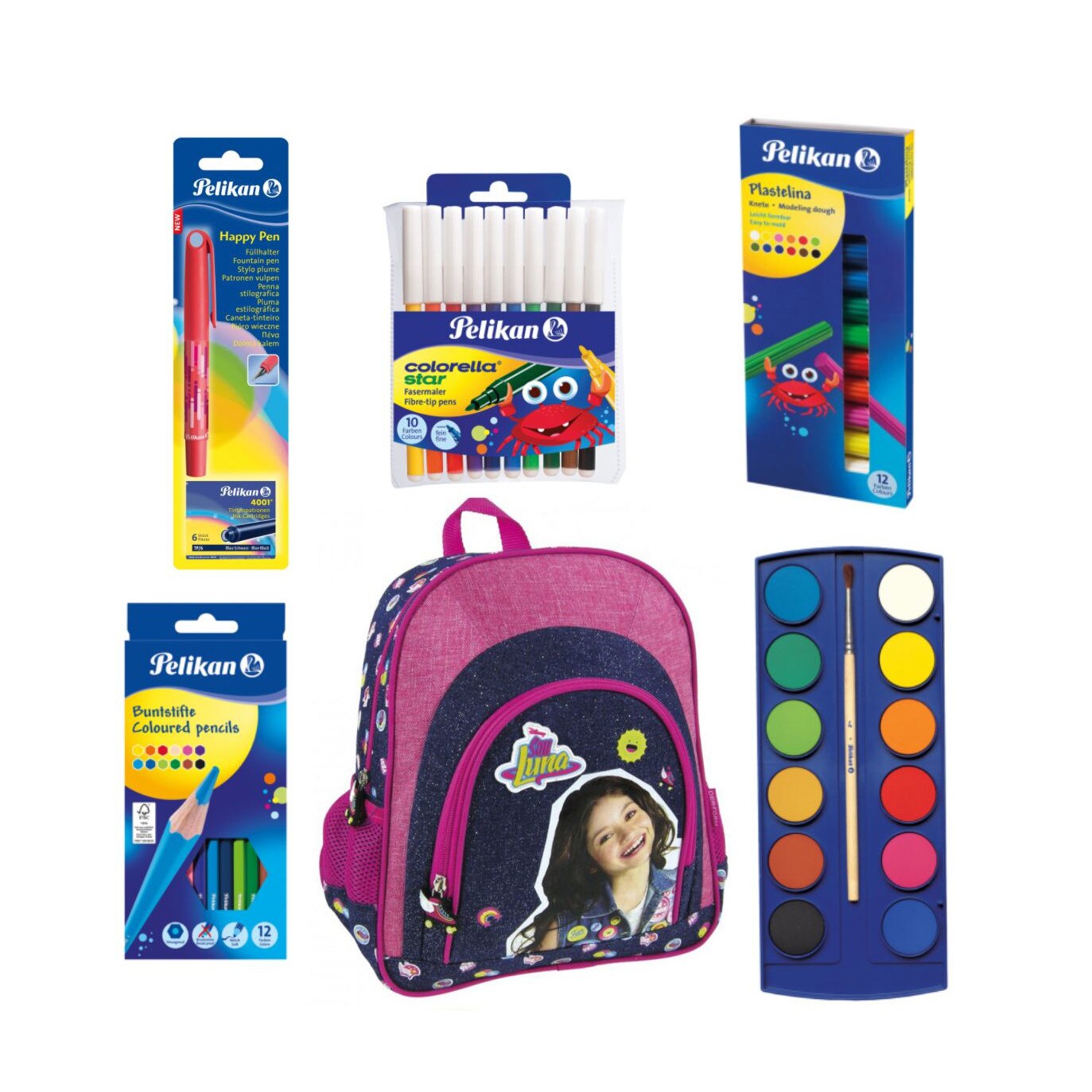 Set Gradinita Soy Luna - Ghiozdan,Acuarele, Carioci,Creioane colorate, Stilou Pelikan,20 caiete Herlitz A5 48 file