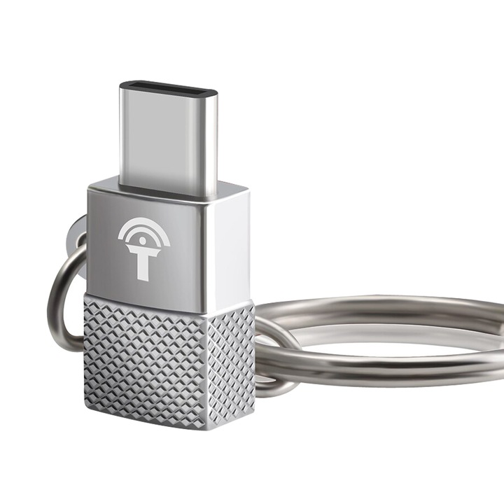 Micro USB - Type-C OTG adapter kulcstartó, Rocketek Professional, táblagépekhez és mobiltelefonokhoz, ezüst