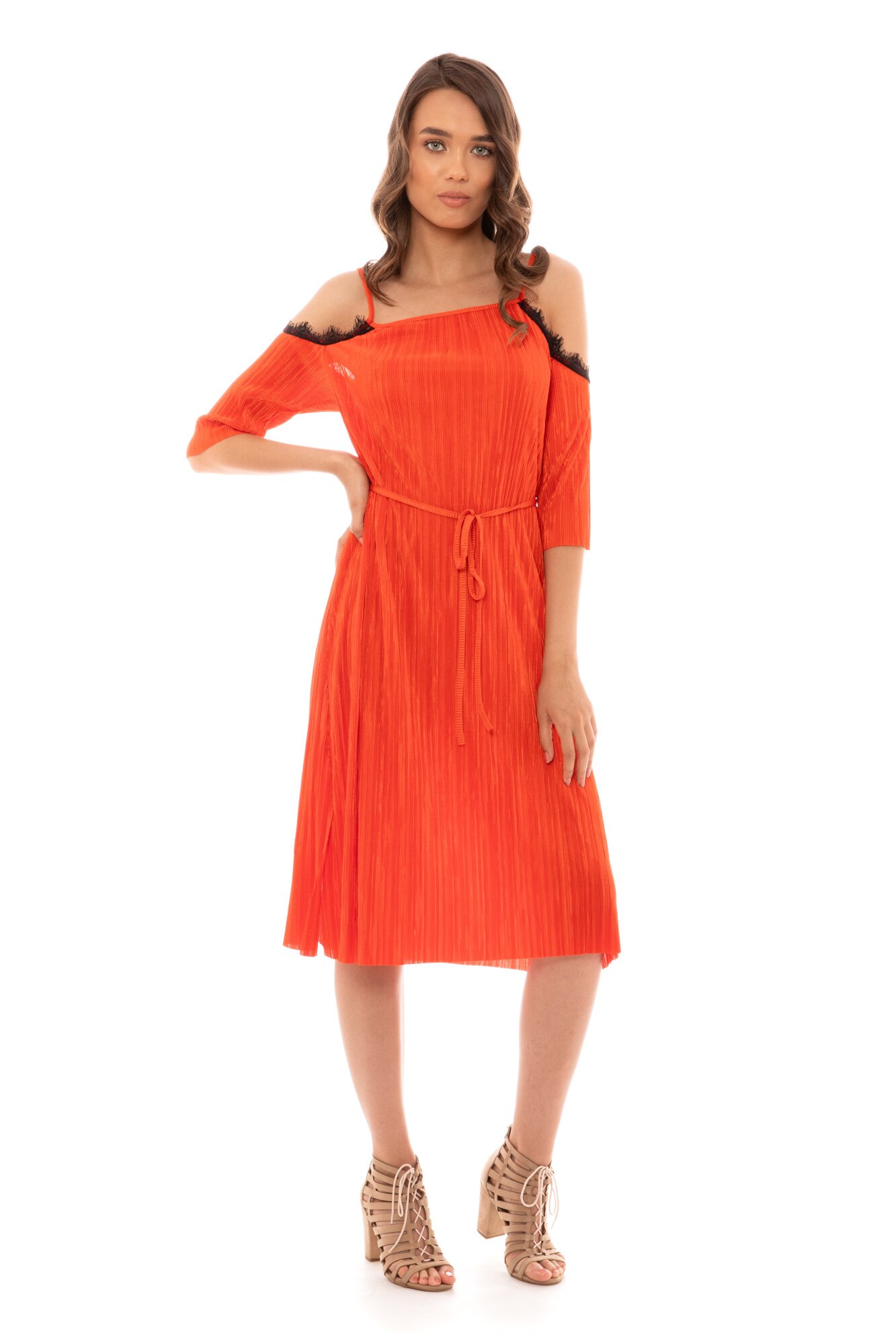 Rochie dama, ENCODED, Coral/Negru