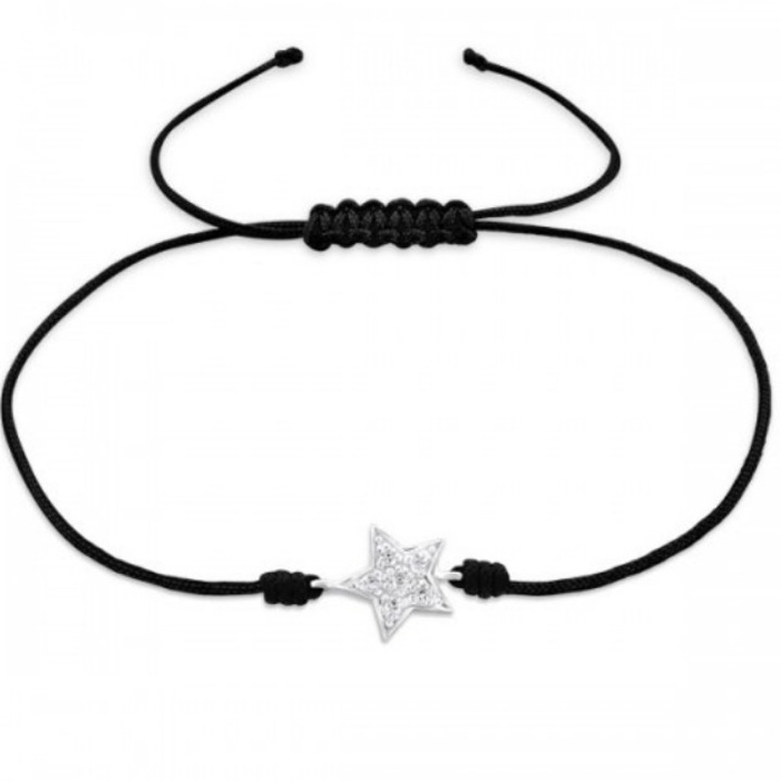 925 ezüst karkötő Crystal Star tartozékkal állítható zsinórral, állítható méret 12-26 cm, ékszerdoboz csomagolás, Girly Collection by Boutique 23