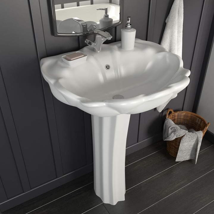 Lavoar cu piedestal, vidaXL, Ceramica, Alb, 58 x 51 x 20 cm