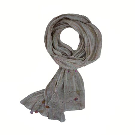 Esarfa deosebita de culoare,din matase fina, model cu fire subtiri multicolore,D&J Exclussive,crem-plamaniu