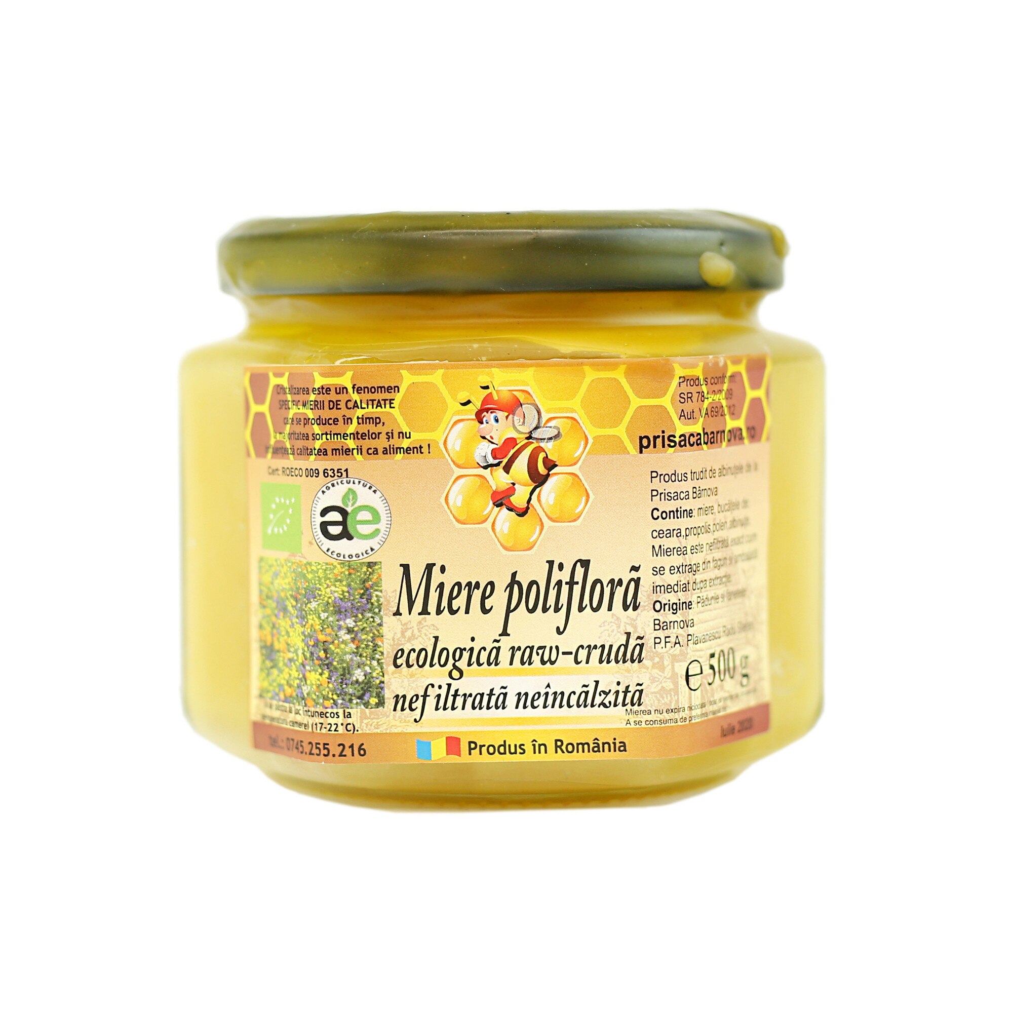 Miere poliflora, Prisaca Barnova, ecologica nefiltrata neincalzita RAW 500g