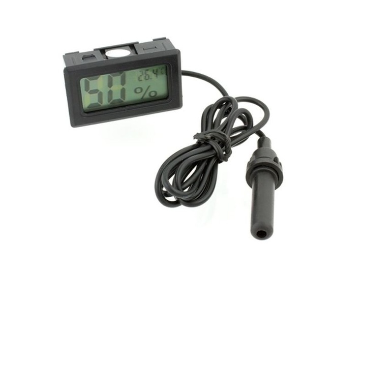 Termometru cu sonda, ProCart, higrometru electronic, ecran LCD, precizie, alimentare baterii, negru