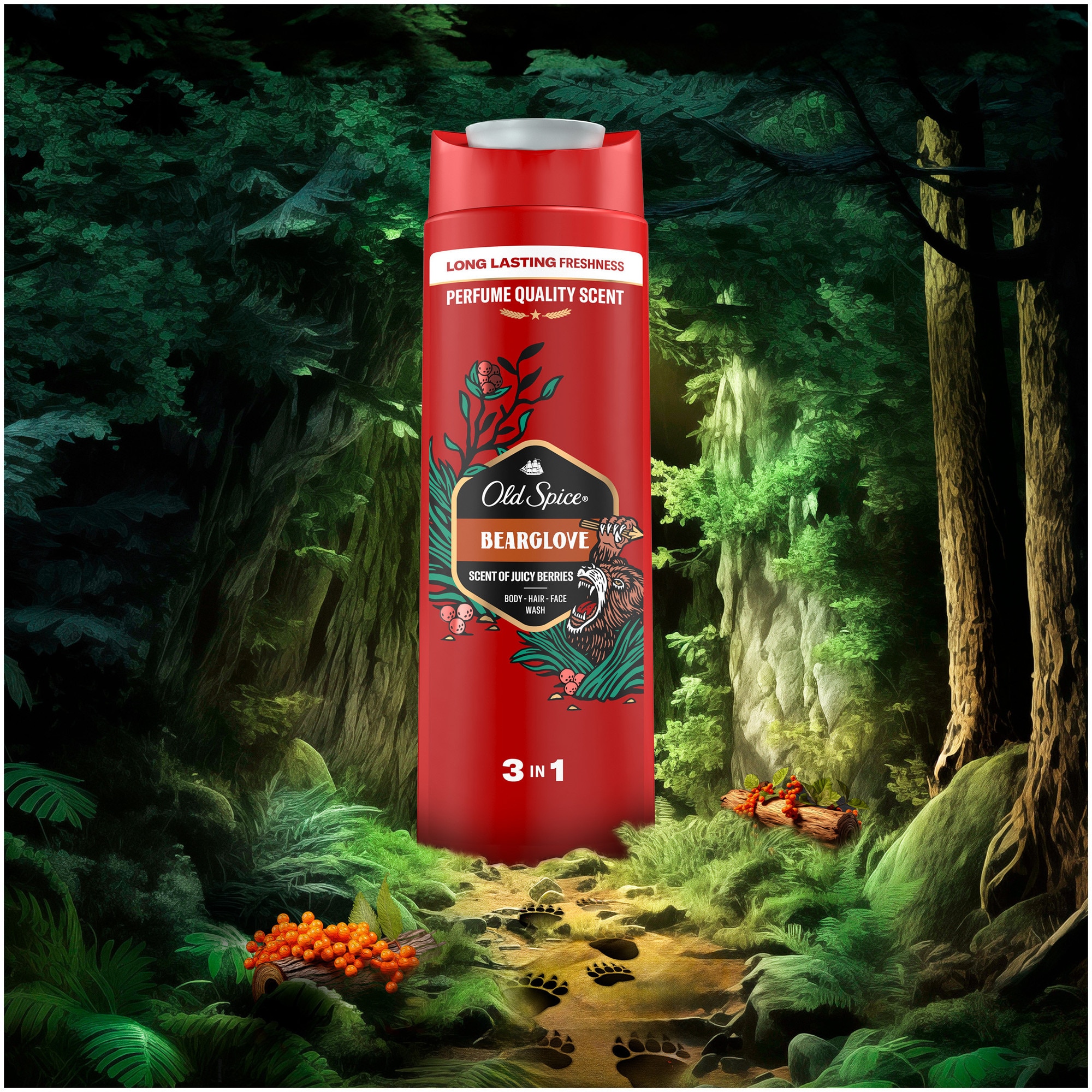 Gel de dus si sampon 3–in-1 Old Spice Bearglove pentru corp, par