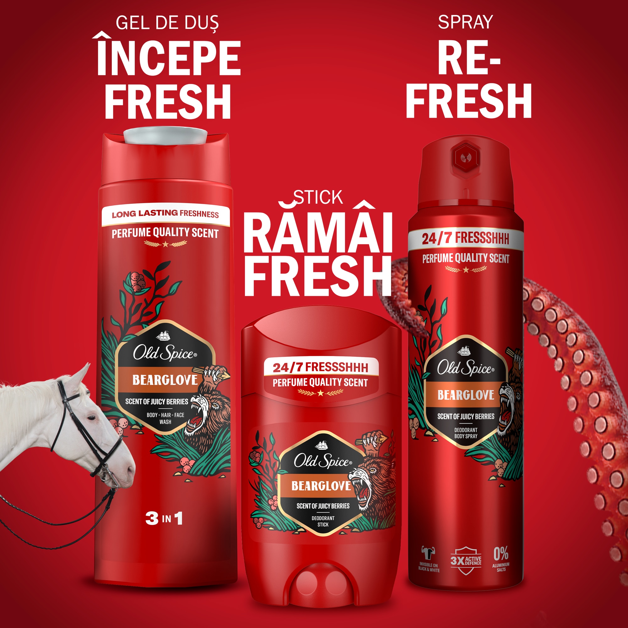 Gel de dus si sampon 3–in-1 Old Spice Bearglove pentru corp, par