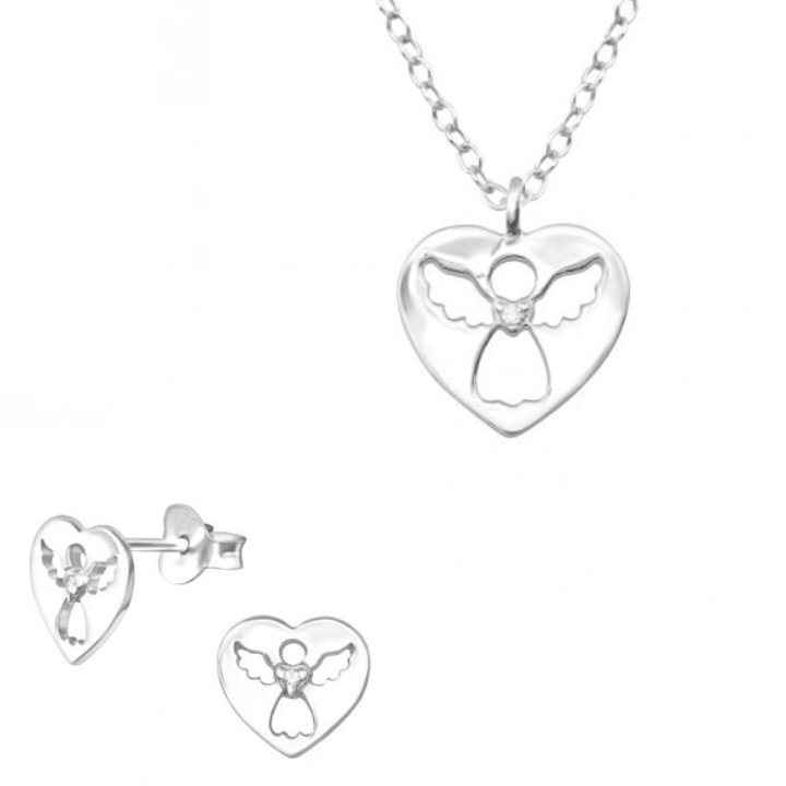 Set cercei si colier cu pandantiv Angel din argint 925, lantisor la baza gatului, CADOU cutie bijuterii, MS32079 / MS30742