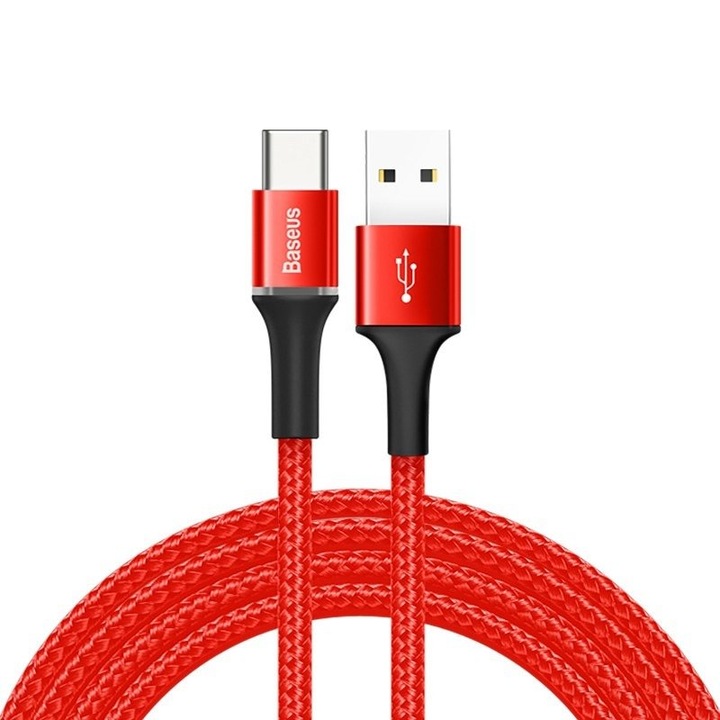 Cablu pentru incarcare si transfer de date Baseus Halo, USB/USB Type-C, LED, 2A, 2m, Rosu