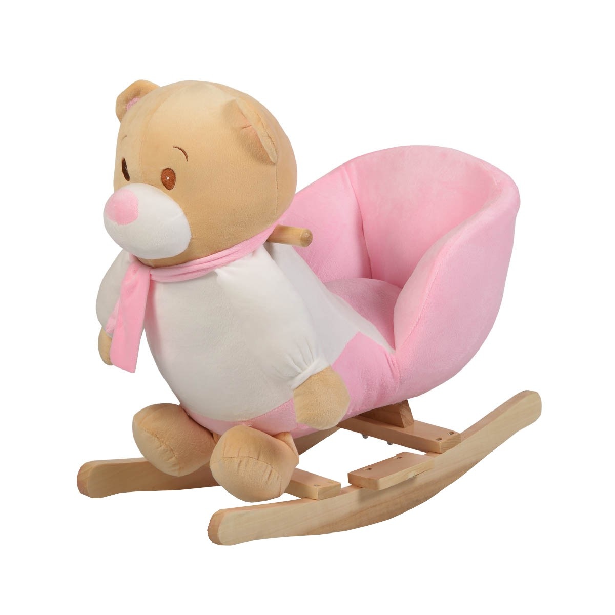 Balansoar din plus cu melodii NOVOKIDS ™ Happy Bear XXL , 1-7 ani, dimensiuni 60x32x55 cm, max 30 kg, model Ursulet , Roz