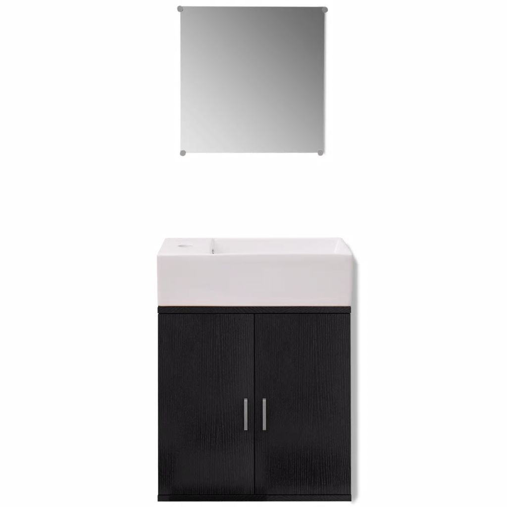 Set mobilier de baie, 3 piese cu chiuveta inclusa, vidaXL, Negru, 48 x 25 x 48 cm
