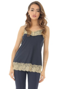 Top bleumarin, ROH, cu dantela in contrast Top bleumarin, ROH, cu dantela in contrast