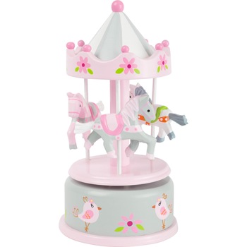 Cutie muzicala Carusel cu 3 Caluti, roz, din lemn Cutie muzicala Carusel cu 3 Caluti, roz, din lemn