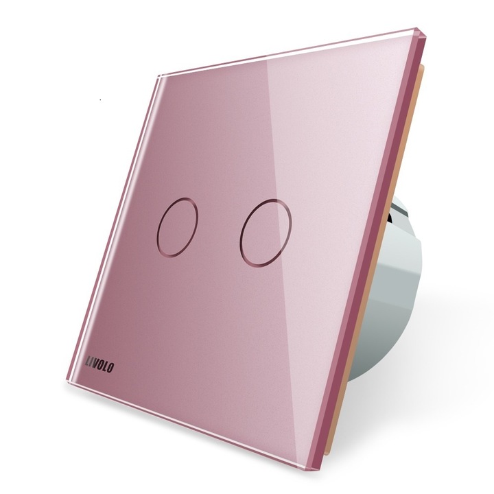 Безжичен превключвател с двойна стълба / кръстосана глава със стъкло Livolo, розово