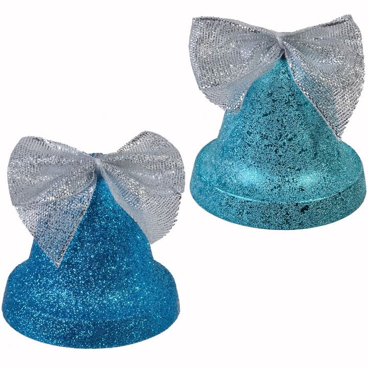 Set 4 globuri de Craciun in forma de clopotei albastri, DecorCasa, 7 cm