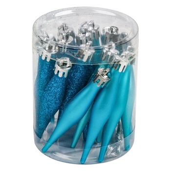 Set 18 globuri de Craciun in forma de stalactite albastre turcoaz, DecorCasa, 9 cm Set 18 globuri de Craciun in forma de stalactite albastre turcoaz, DecorCasa, 9 cm