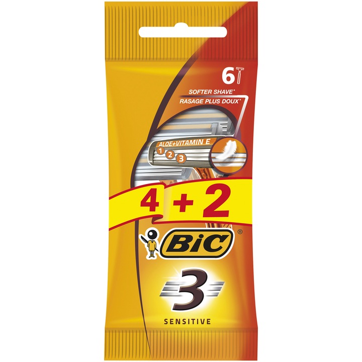Самобръсначка за мъже BIC 3 Sensitive, 3 остриета, Промо комплект, 4+2 броя