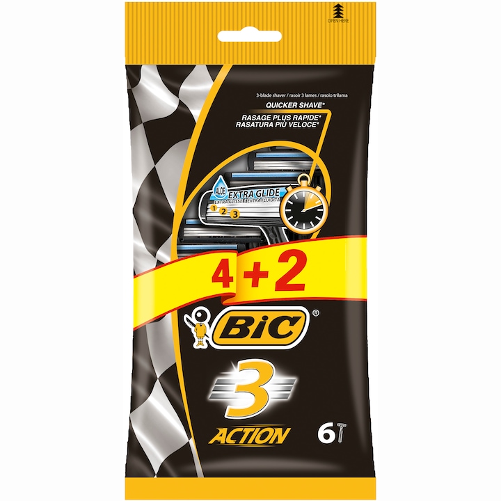 Bic 3 Action, férfi borotvacsomag, 3 pengés, 4 + 2 darab