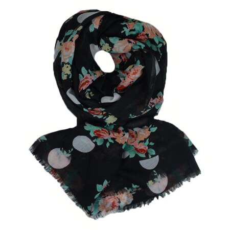 Esarfa rafinata din vascoza fina, cu buline si flori,D&J Exclussive,negru