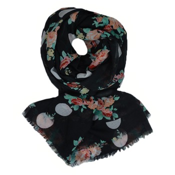 Esarfa rafinata din vascoza fina, cu buline si flori,D&J Exclussive,negru Esarfa rafinata din vascoza fina, cu buline si flori,D&J Exclussive,negru