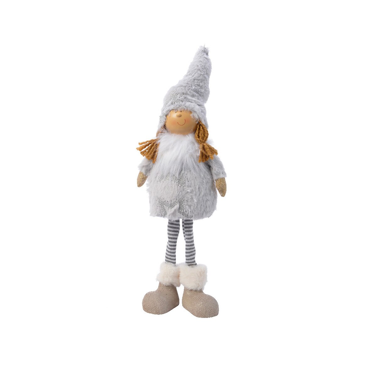 Figurina textila, colindator, gri, 30 cm