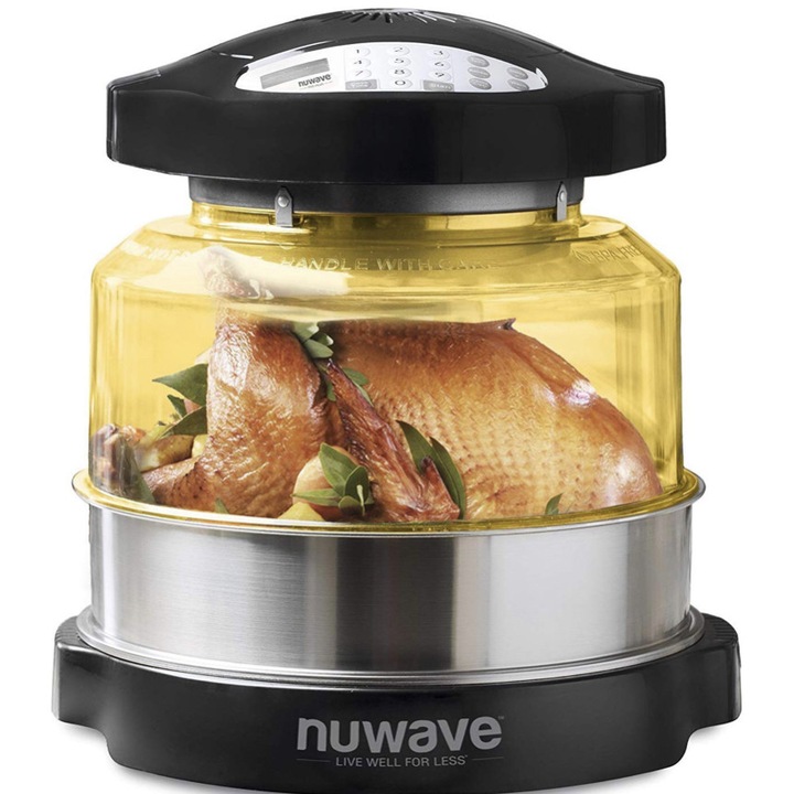 Еър фрайър NuWave air fryer 8 в 1 Семеен размер Oven Pro Plus 14L с Extender Ring Kit, Черен готви 70% по бързо