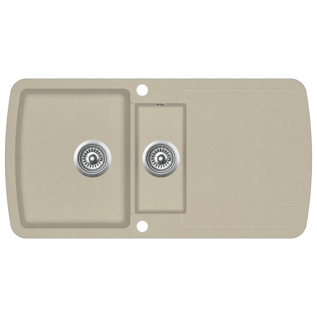 Chiuveta de bucatarie, 2 bazine, din granit, vidaXL, 960 x 500 x 310 mm, Bej