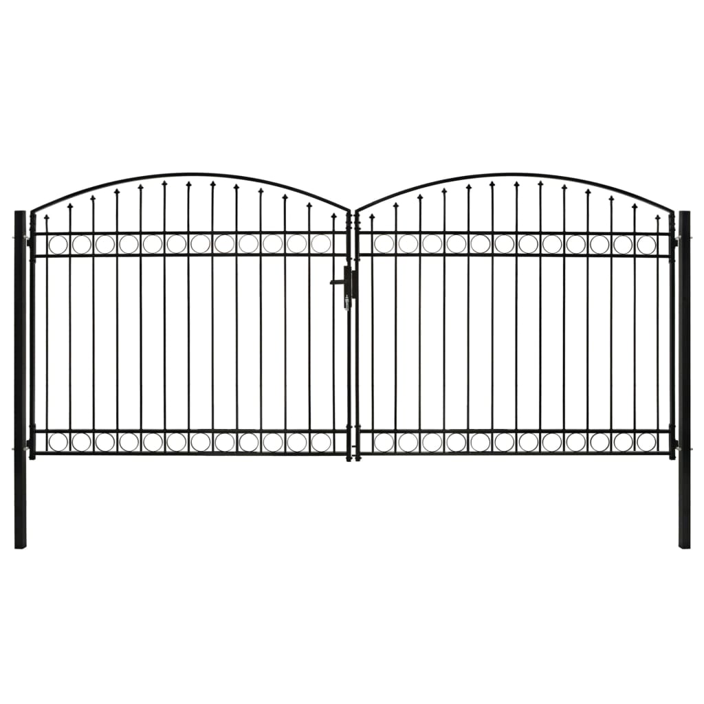 Poarta dubla de gard, cu arcada, vidaXL, 400 x 200 cm, Otel, Negru