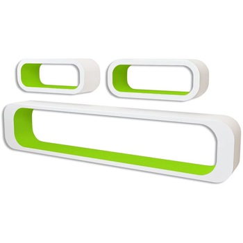 Set de 3 rafturi suspendate, vidaXL, MDF, Alb si verde, 95 x 16 x 17,5 cm Set de 3 rafturi suspendate, vidaXL, MDF, Alb si verde, 95 x 16 x 17,5 cm