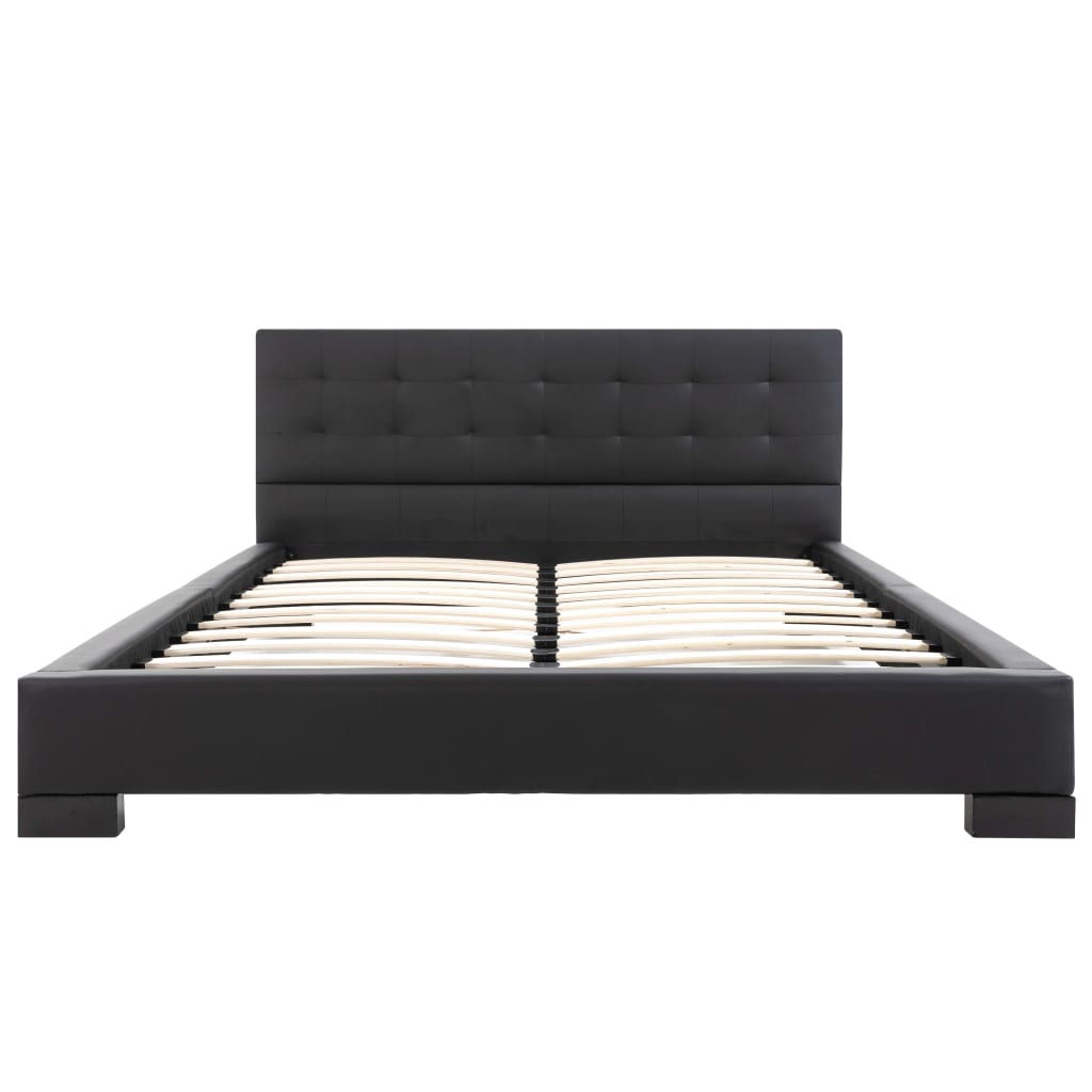 Pat cu tapiterie piele ecologica, vidaXL, Cadru lemn, 140 x 200 cm, Negru