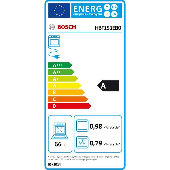 Cuptor incorporabil Bosch HBF153EB0, Electric, Autocuratare EcoClean Direct, 66 l, Clasa A, Negru