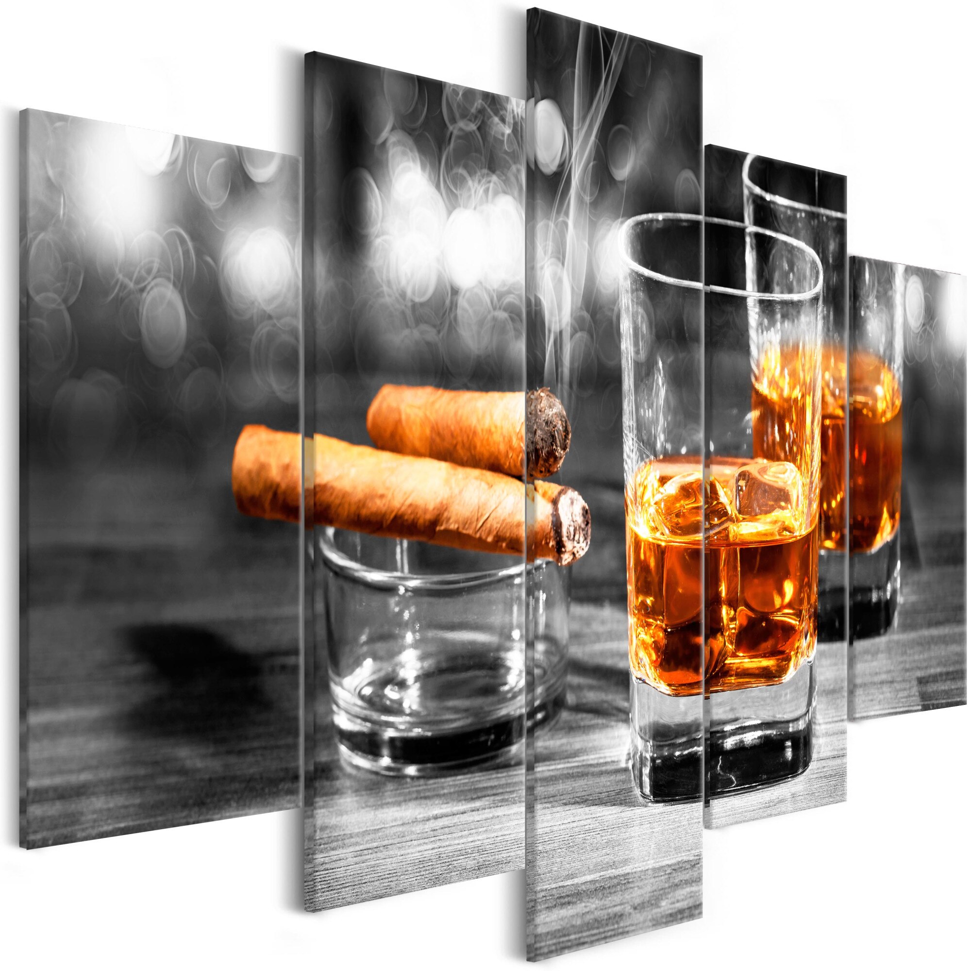 Tablou canvas 5 piese - Trabucuri Si whisky larg - 225 x 100 cm