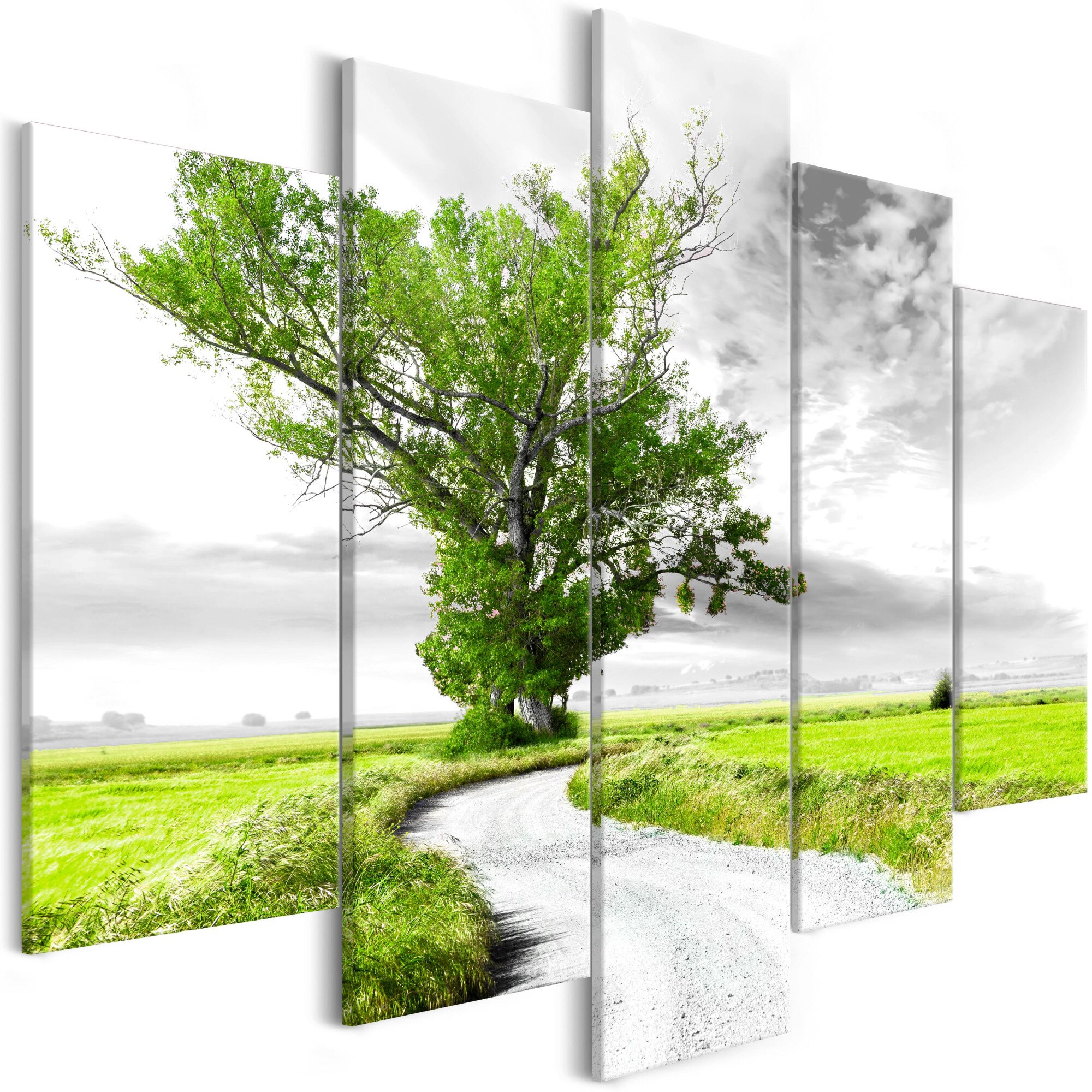 Tablou canvas 5 piese - Lone Tree Green - 225 x 100 cm