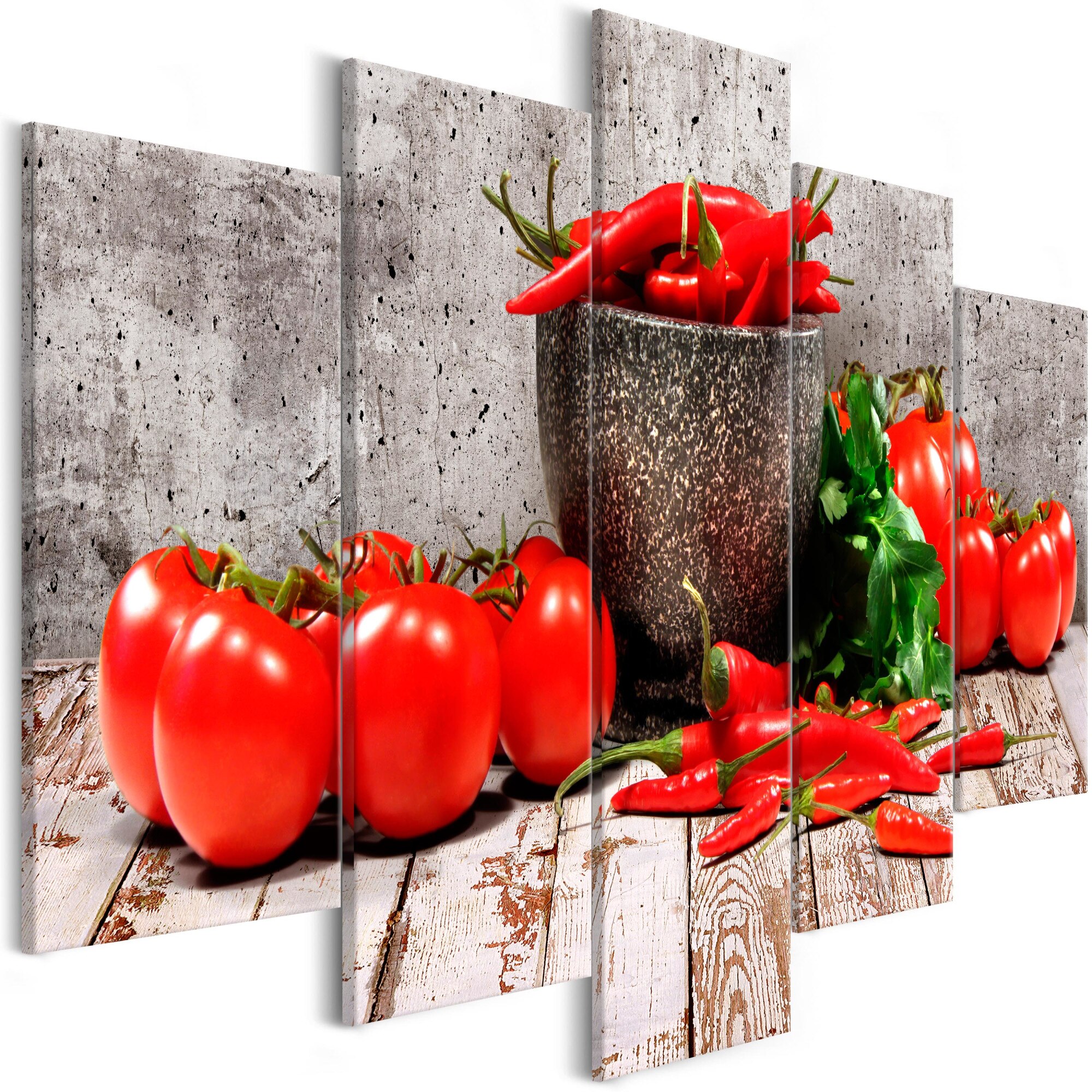 Tablou canvas 5 piese - Legume roSii din beton larg - 100 x 50 cm