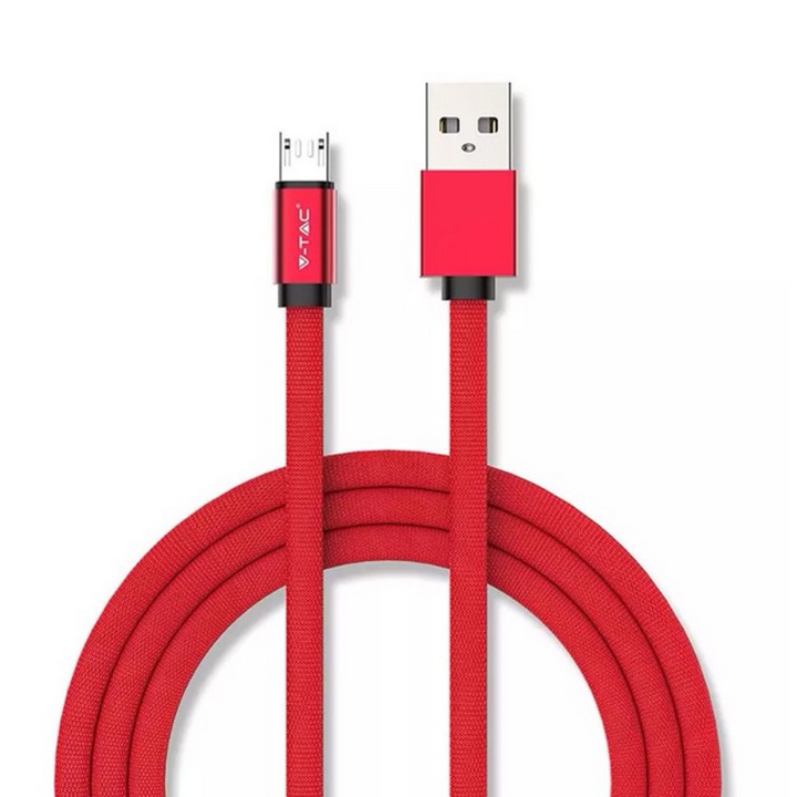 Cablu de date Micro USB, V-TAC, Seria Ruby, Rosu, 1m