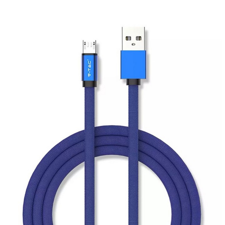 Cablu de date Micro USB, V-TAC, Seria Ruby, Albastru, 1m