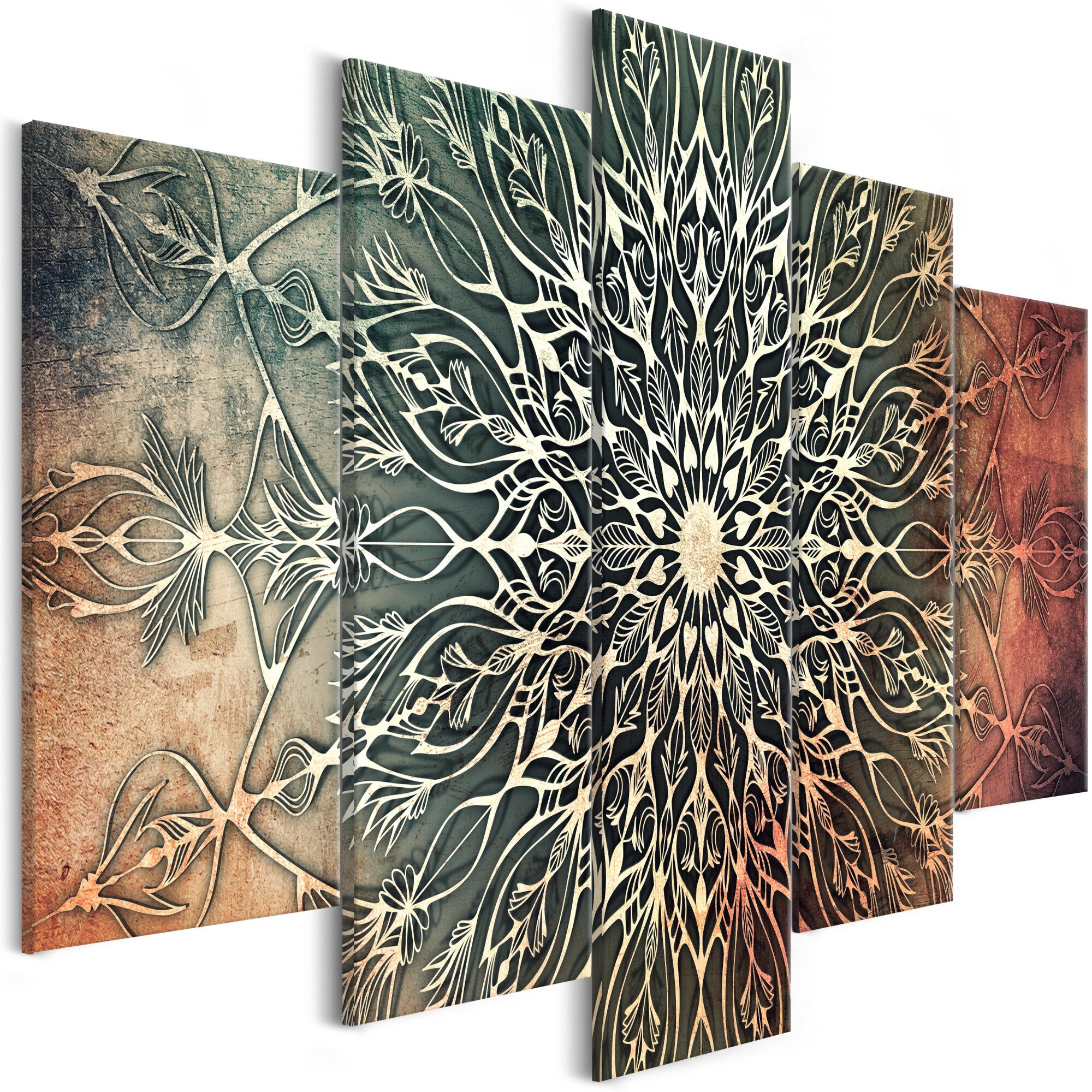 Tablou canvas 5 piese - Center Wide Green - 100 x 50 cm