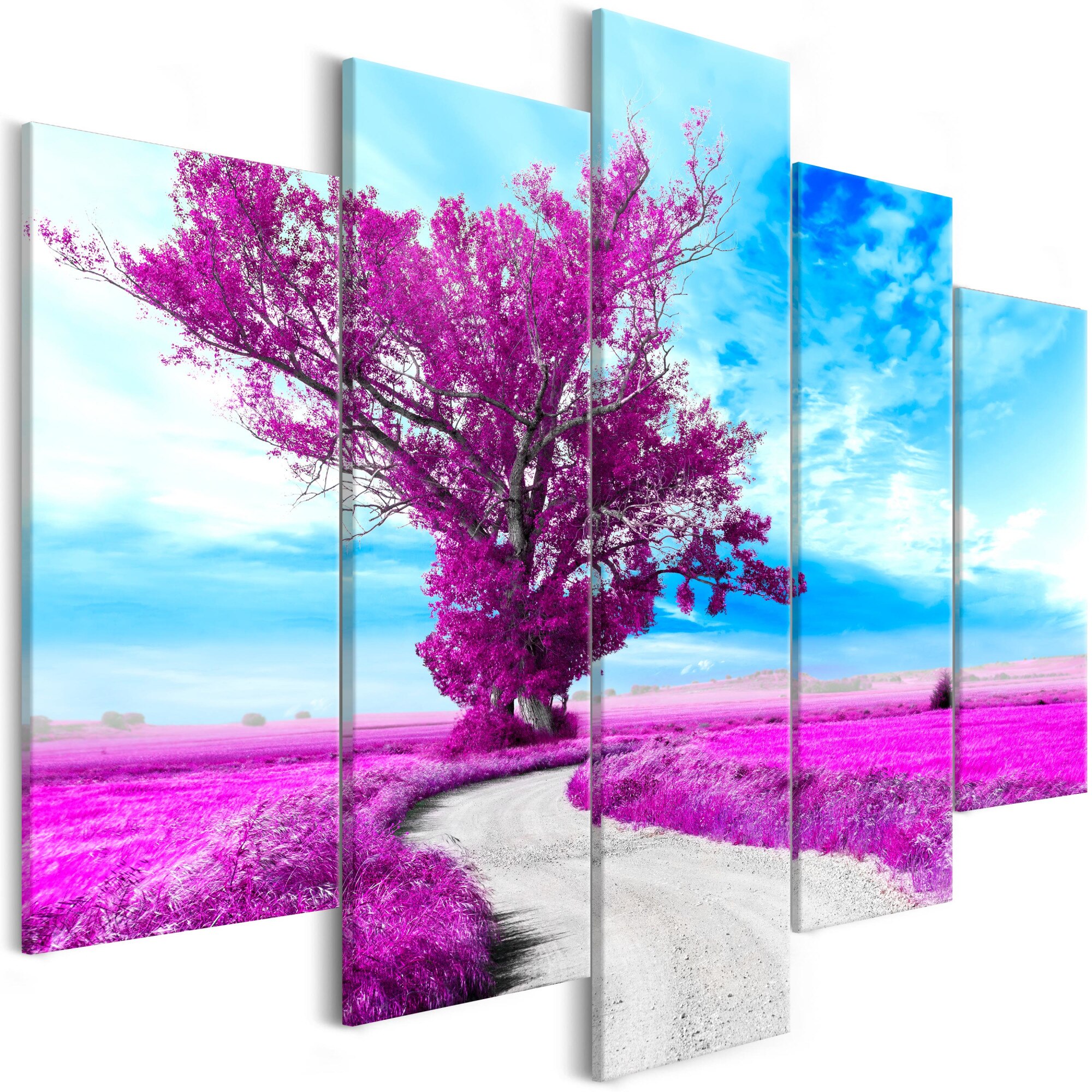Tablou canvas 5 piese - Arbore langa Violet Road - 100 x 50 cm