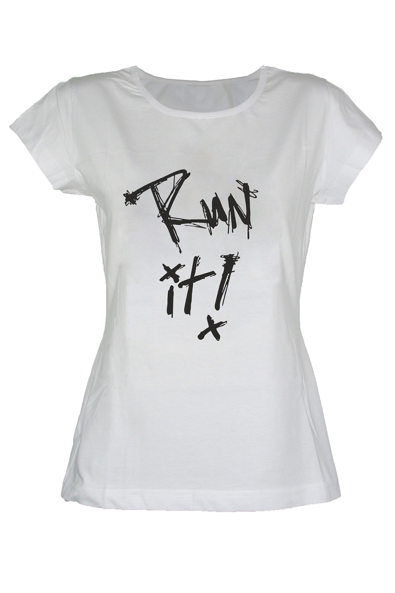 Tricou dama din bumbac cu imprimeu Run It! TripleT clothing, Alb