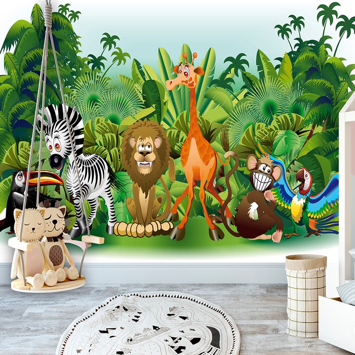 Tapet foto autoadeziv, Artgeist, Jungle Animals, 196x140cm, Multicolor