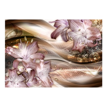 Fototapet vlies - Crini pe valul maroniu - 250 x 175 cm Fototapet vlies - Crini pe valul maroniu - 250 x 175 cm