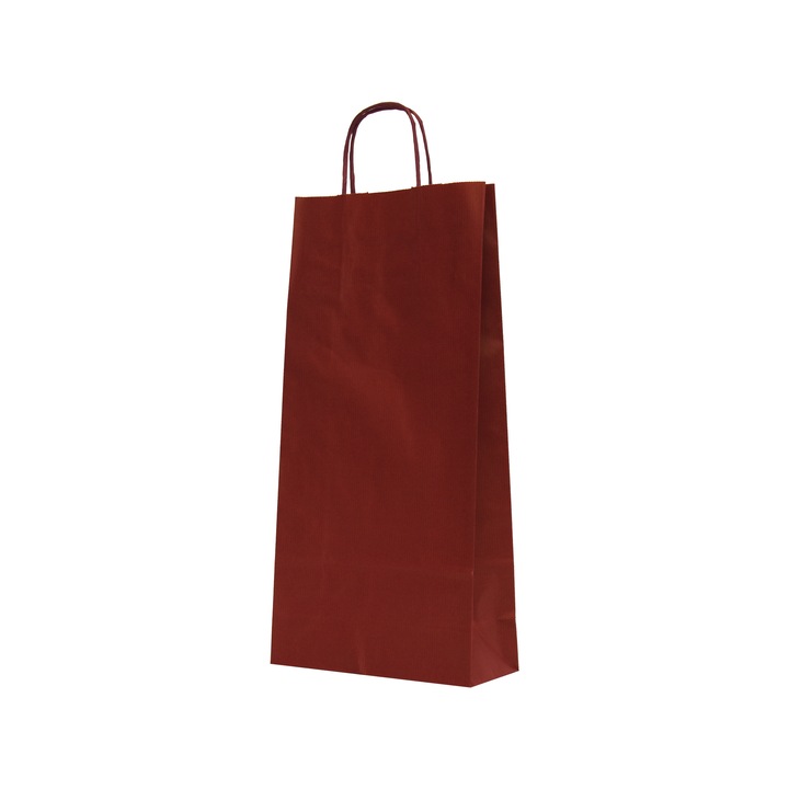Sacosa cu maner rasucit color, dimensiuni 18x8,5x38 cm, Culoare Bordeaux P1807U, set 400 bucati, Plasa Hartie, Punga Hartie Kraft, Punga Cadou cu Maner