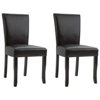 Set de 2 scaune de sufragerie, vidaXL, Maro inchis, tapiterie piele ecologica, 48,5 x 60 x 93 cm