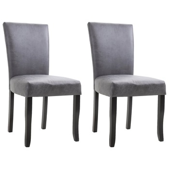 Set de 2 scaune de sufragerie, vidaXL, Gri, tapiterie piele ecologica, 48,5 x 60 x 93 cm