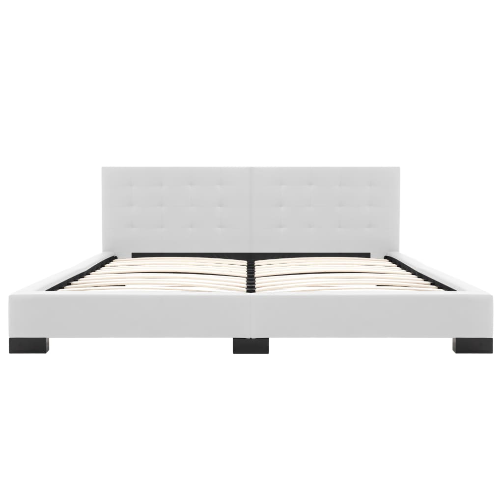 Pat cu tapiterie piele ecologica, vidaXL, Cadru lemn, 180 x 200 cm, Alb