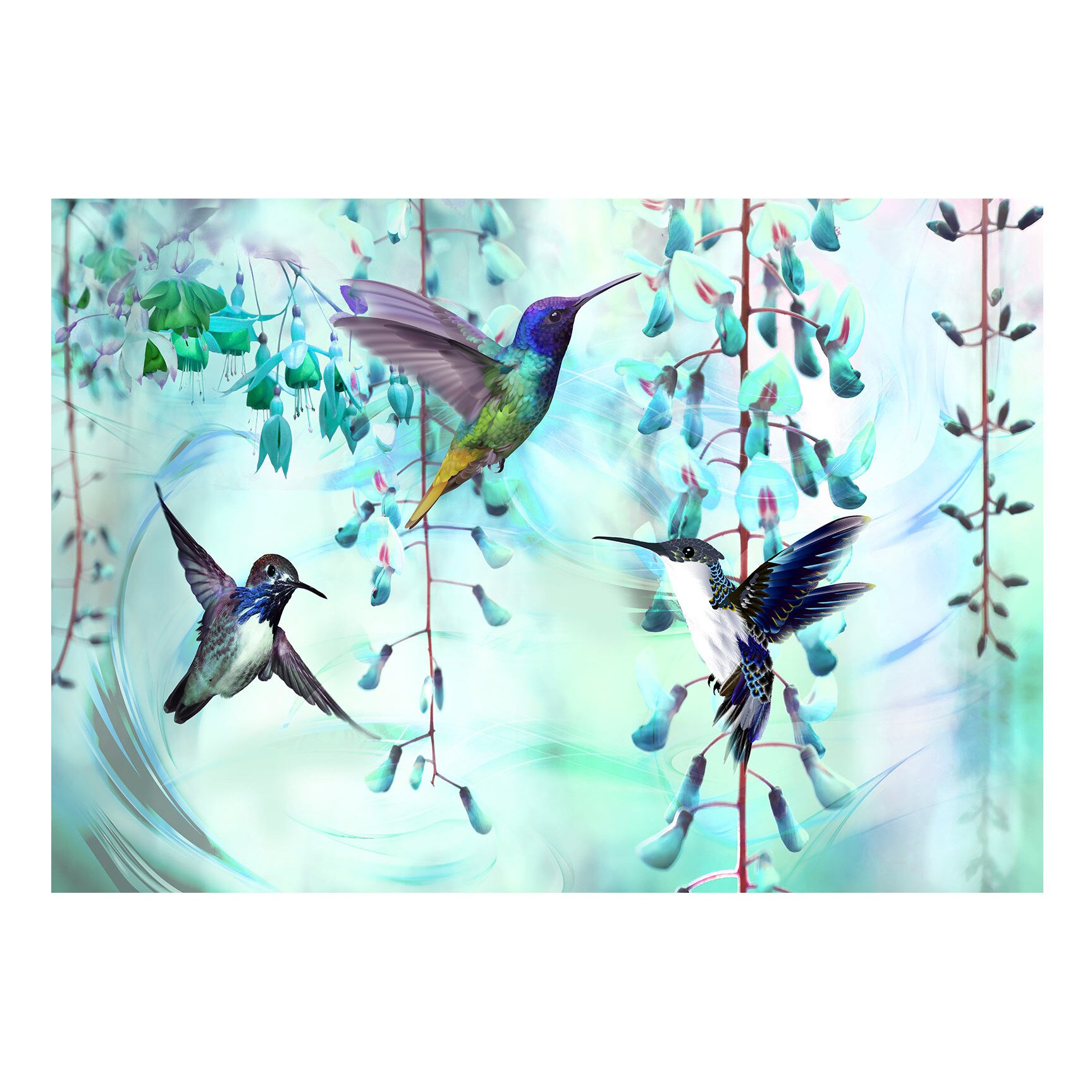 Fototapet vlies vlies - Flying Hummingbirds Green - 350 x 245 cm