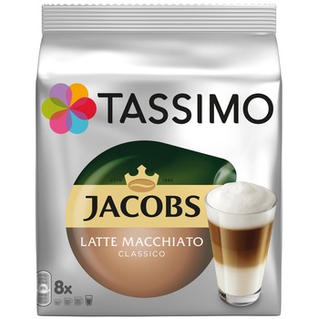 Capsule cafea, Jacobs Tassimo Latte Machiato, 8 bauturi x 295 ml, 8 capsule specialitate cafea + 8 capsule lapte Capsule cafea, Jacobs Tassimo Latte Machiato, 8 bauturi x 295 ml, 8 capsule specialitate cafea + 8 capsule lapte