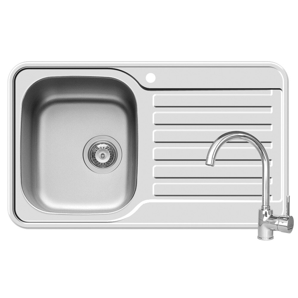 Pachet baterie de bucatarie ADRIA Crom + chiuveta Pyramis SPACE MINI, 800x480mm, adancime 180mm, orientarea cuvei pe stanga, montare pe blat, finisaj anticalcar