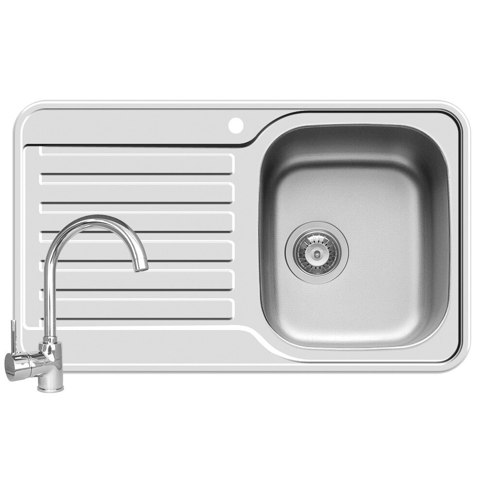 Pachet baterie de bucatarie ADRIA Crom + chiuveta Pyramis SPACE MINI, 800x480, adancime 180mm, orientarea cuvei pe dreapta, montare pe blat, finisaj anticalcar